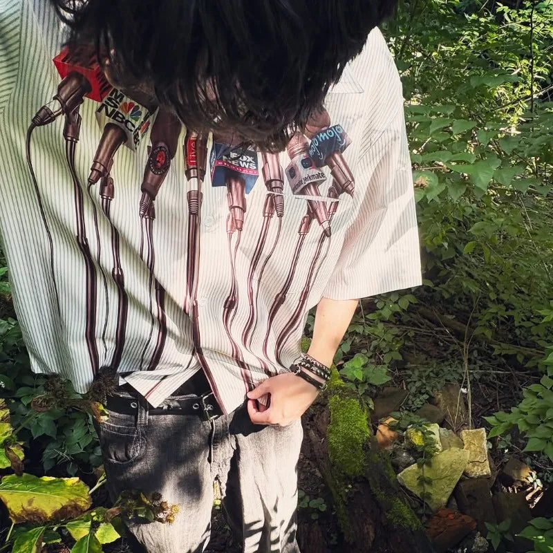 Retro Graphic T-Shirt for Men – American Punk Hip Hop Striped Streetwear Tee