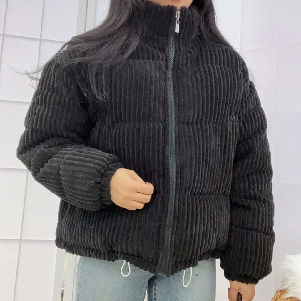 Corduroy Winter Jacket – Women’s Loose Fit Stand Collar Cotton Coat Soft Warm Streetwear