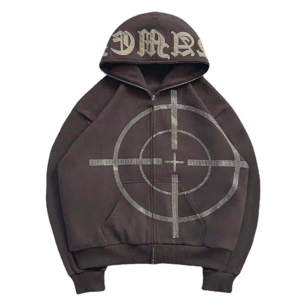 Embroidered Hip Hop Knit Cardigan Coat – Open Front Zip-Up Long Sweater