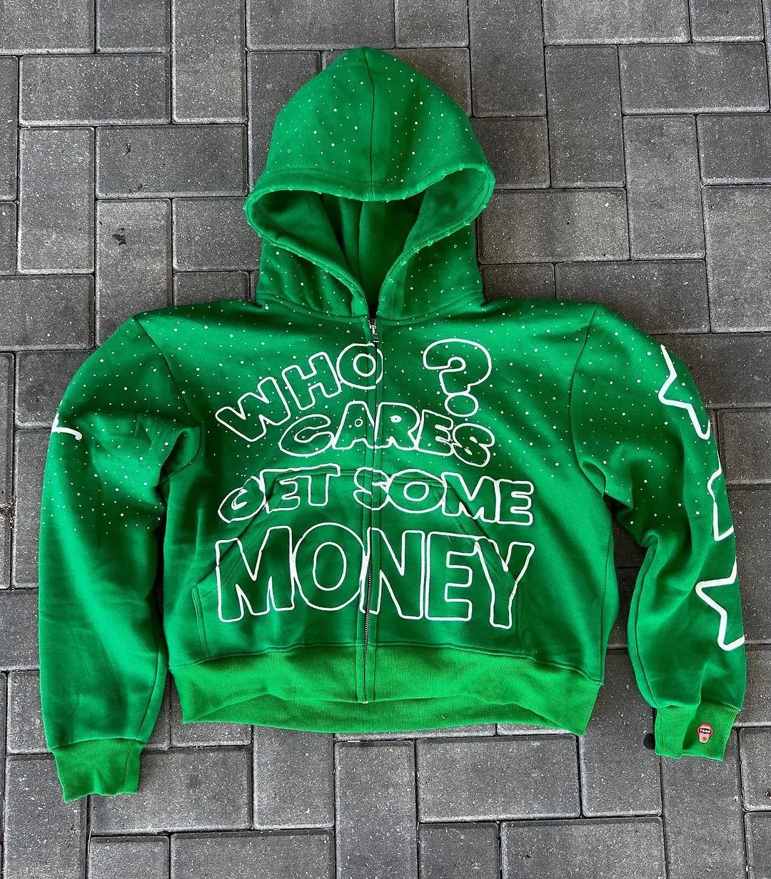 Harajuku Zipper Hoodie – “Get Some Money” Hip Hop Goth Streetwear Coat