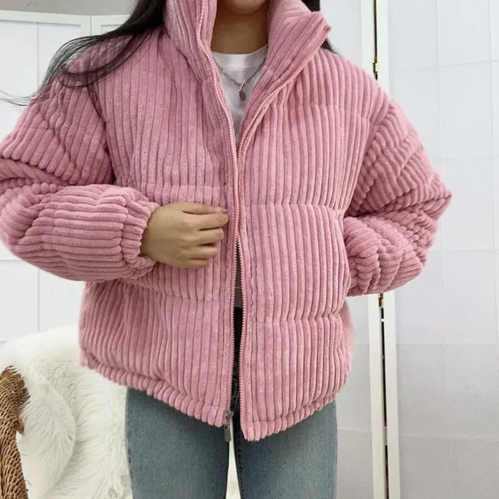 Corduroy Winter Jacket – Women’s Loose Fit Stand Collar Cotton Coat Soft Warm Streetwear