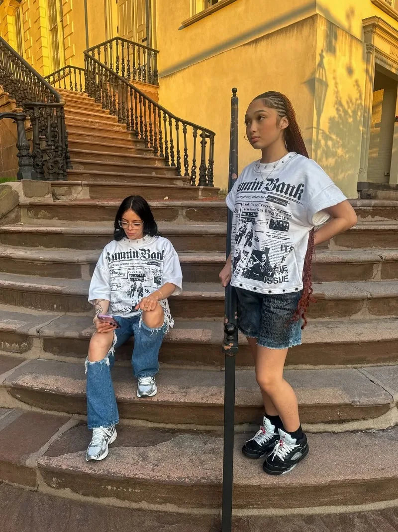 Graphic T-Shirt – Hollow Cut-Out Punk Hip Hop Streetwear Top