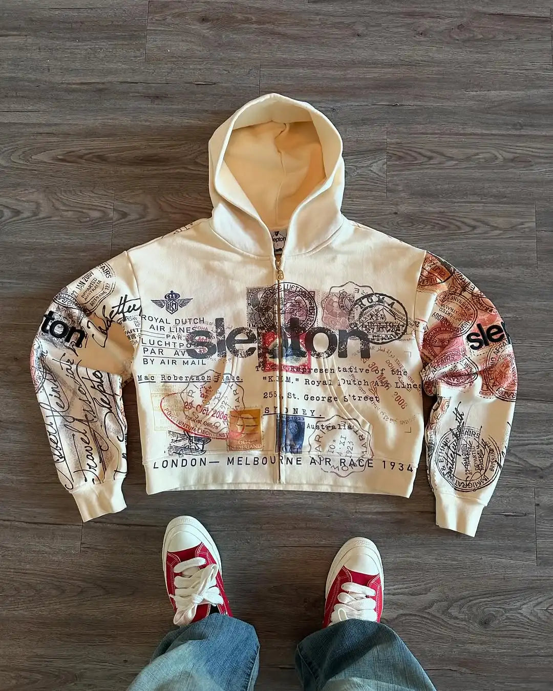 Harajuku Zip-Up Hoodie – Unisex Letter Print Streetwear Jacket