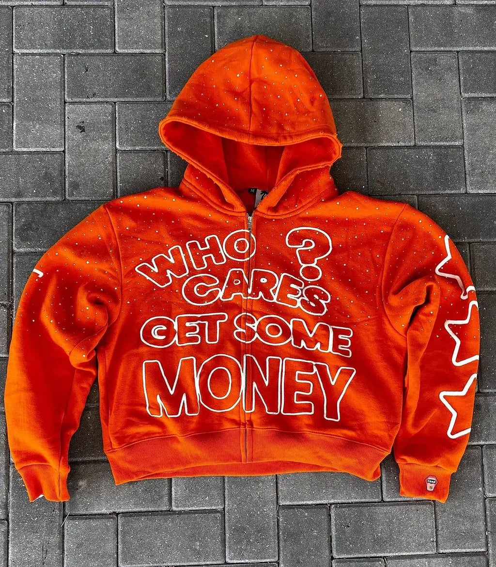 Harajuku Zipper Hoodie – “Get Some Money” Hip Hop Goth Streetwear Coat