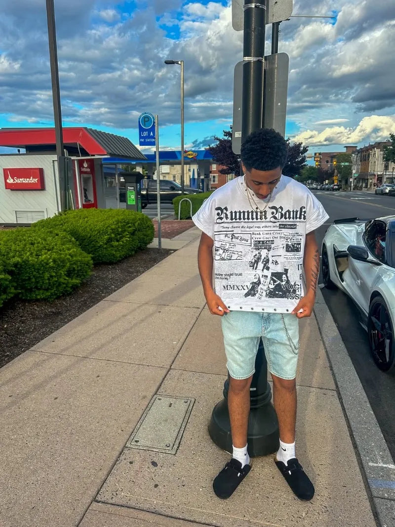 Graphic T-Shirt – Hollow Cut-Out Punk Hip Hop Streetwear Top