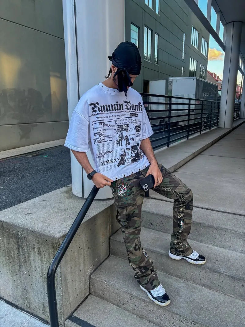 Graphic T-Shirt – Hollow Cut-Out Punk Hip Hop Streetwear Top