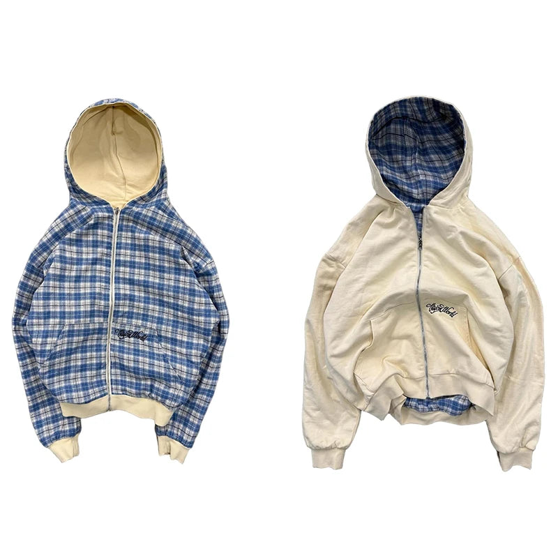 Hooded Cardigan Sweatshirt – Y2K Punk Zip-Up Streetwear with Embroidery